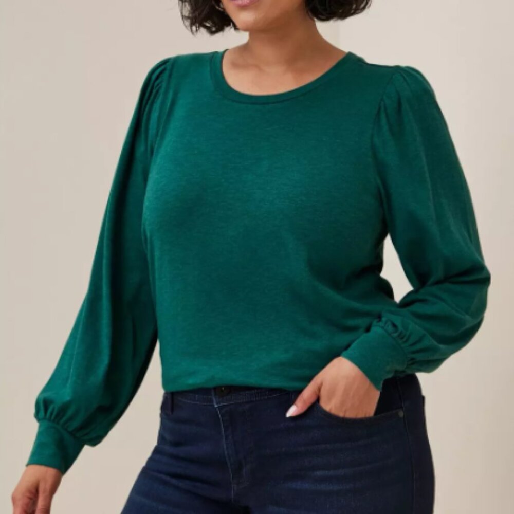 Torrid Super Soft Slub Crew Neck Puff Sleeve Long Sleeve Top